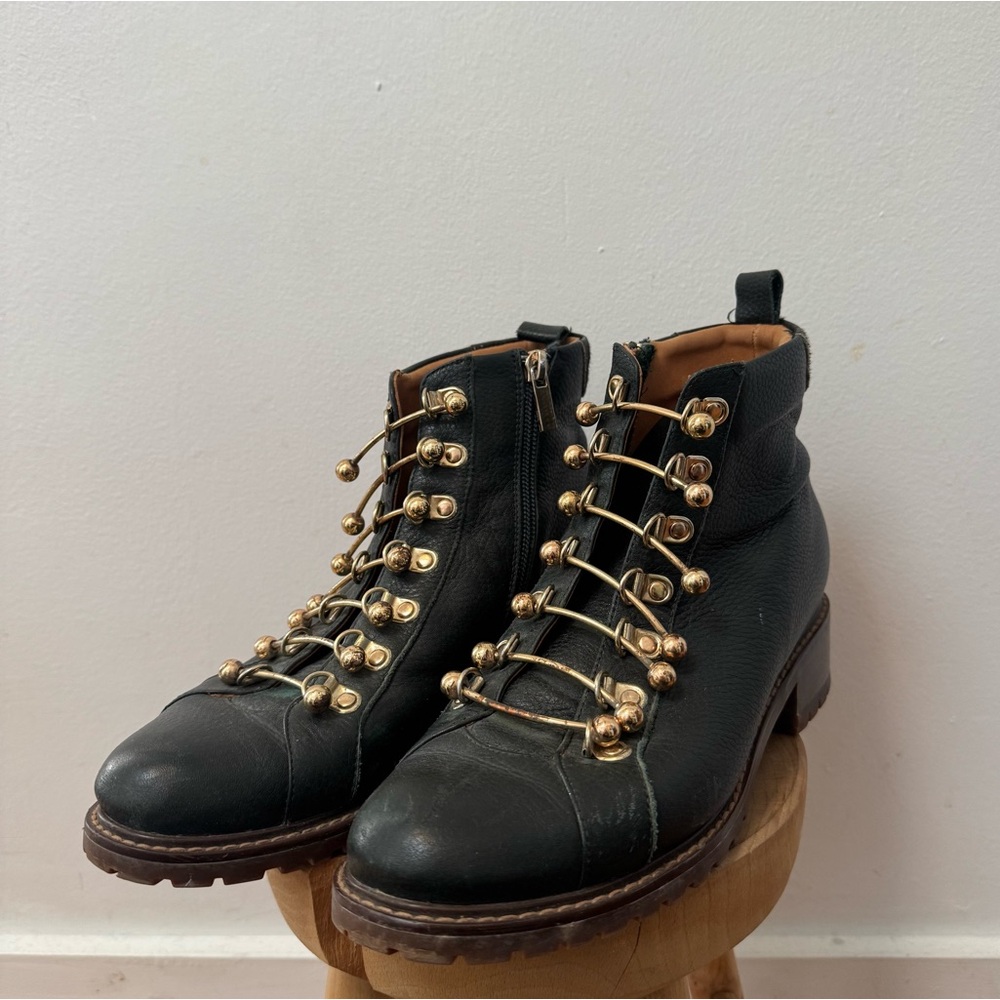 MI/MAI Paris dark forest green leather boots with gold toggled size 39 - Picture 3 of 10